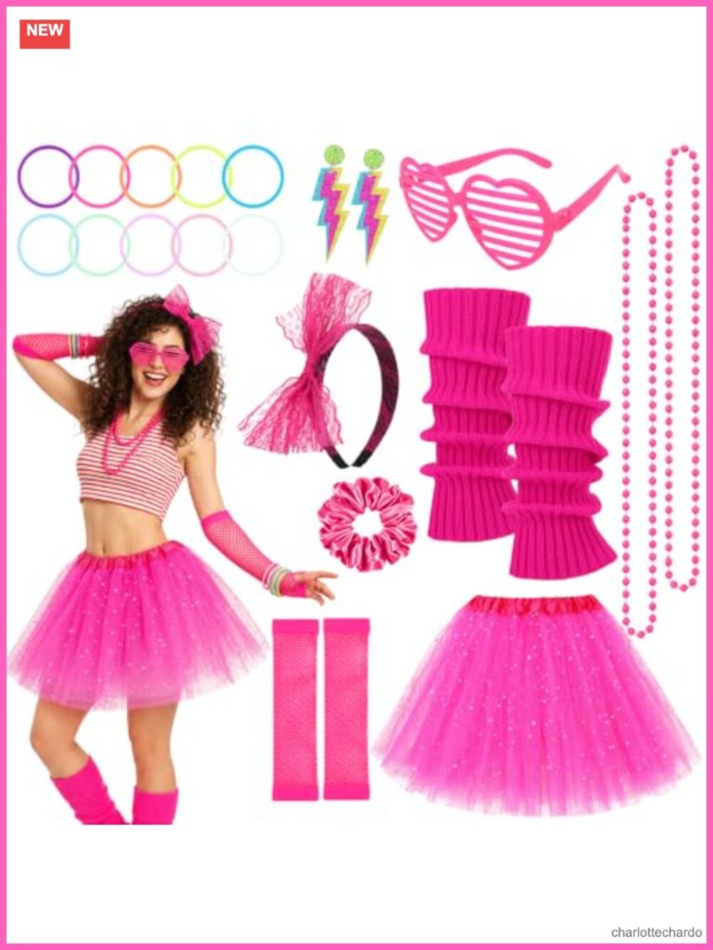 9 Pc 80s Fancy Dress Costume Accessory Set Retro Party Outfit